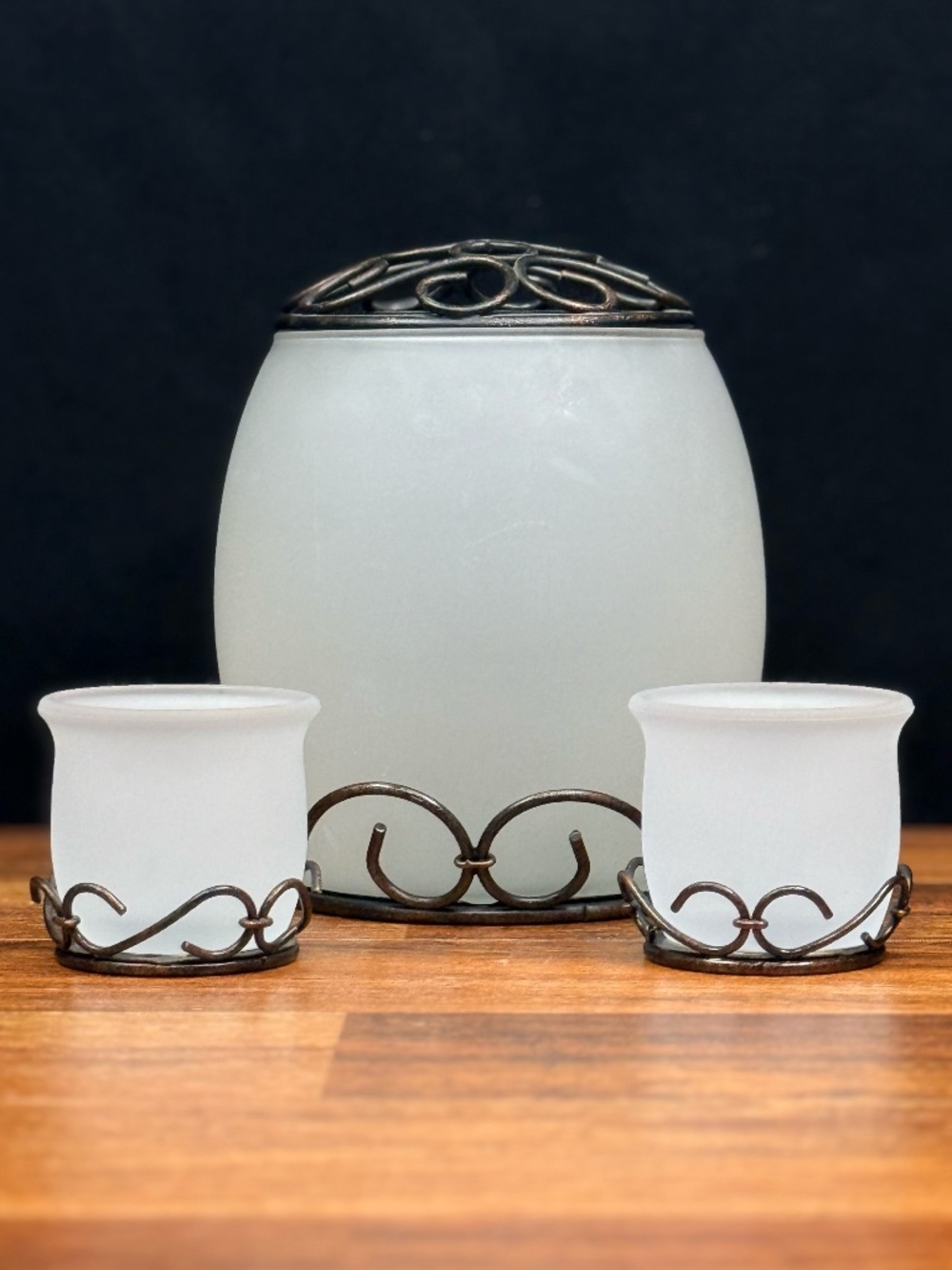 MY MOMENTS Frosted Glass w/Metal Base Candle Holders (Set of 3)